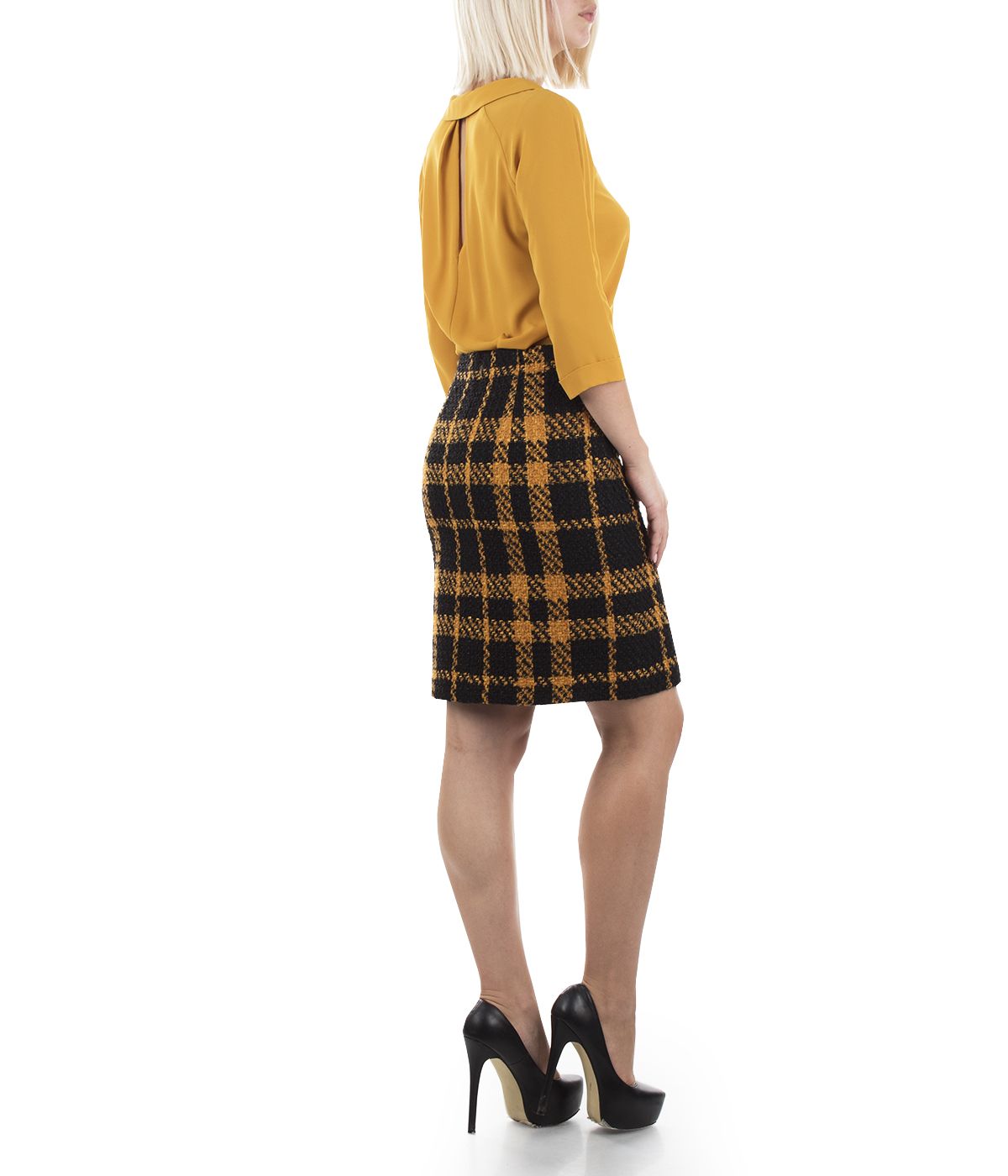Checkered straight skirt with acrylic, wool and rayon 3
